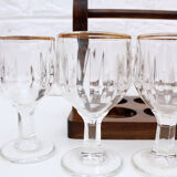 Vintage 6 liquor glasses and wood carrying tray