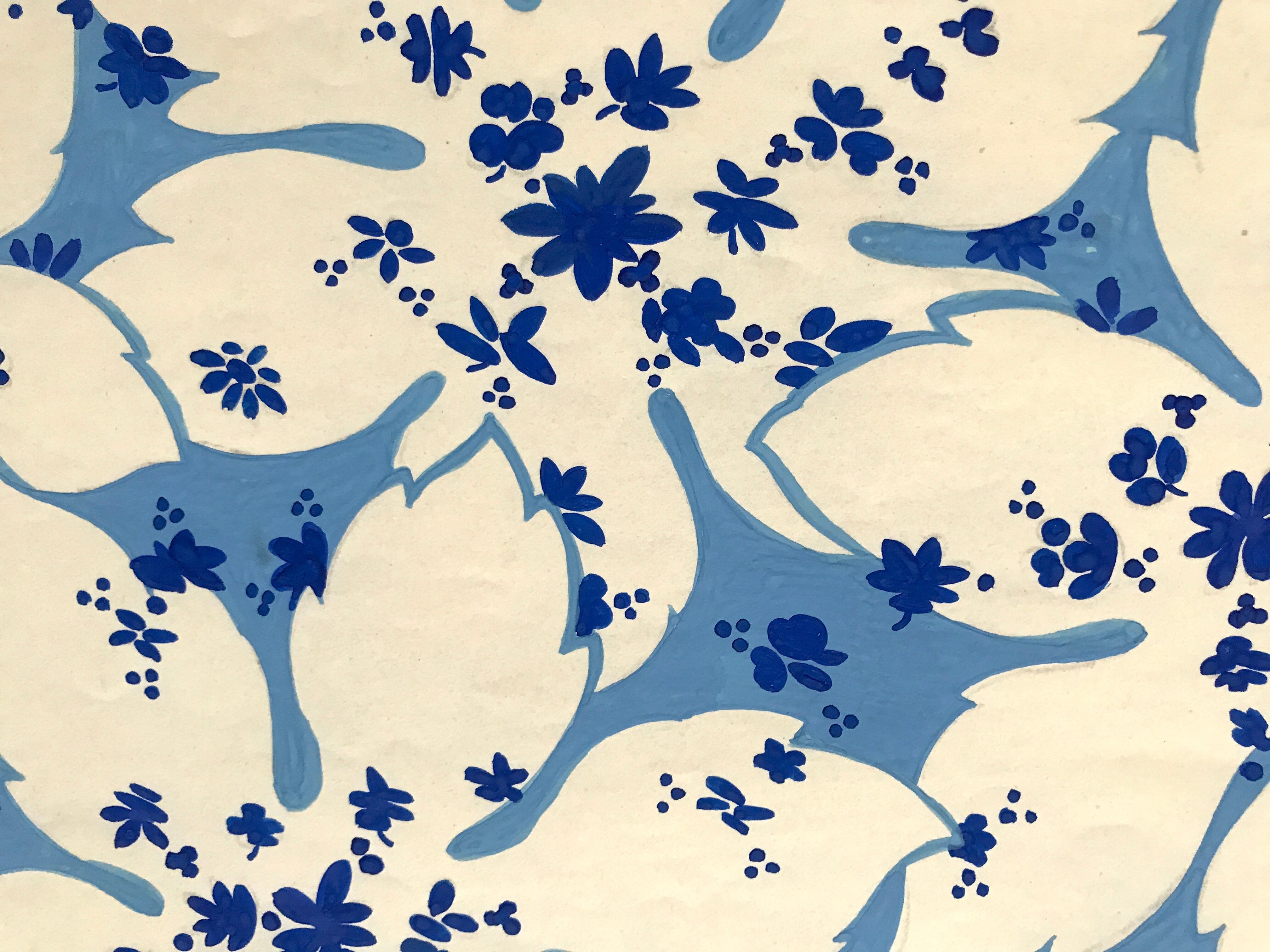 Original gouache on paper by Editions JEHLEM, floral decoration (rosette), twentieth century, Paris