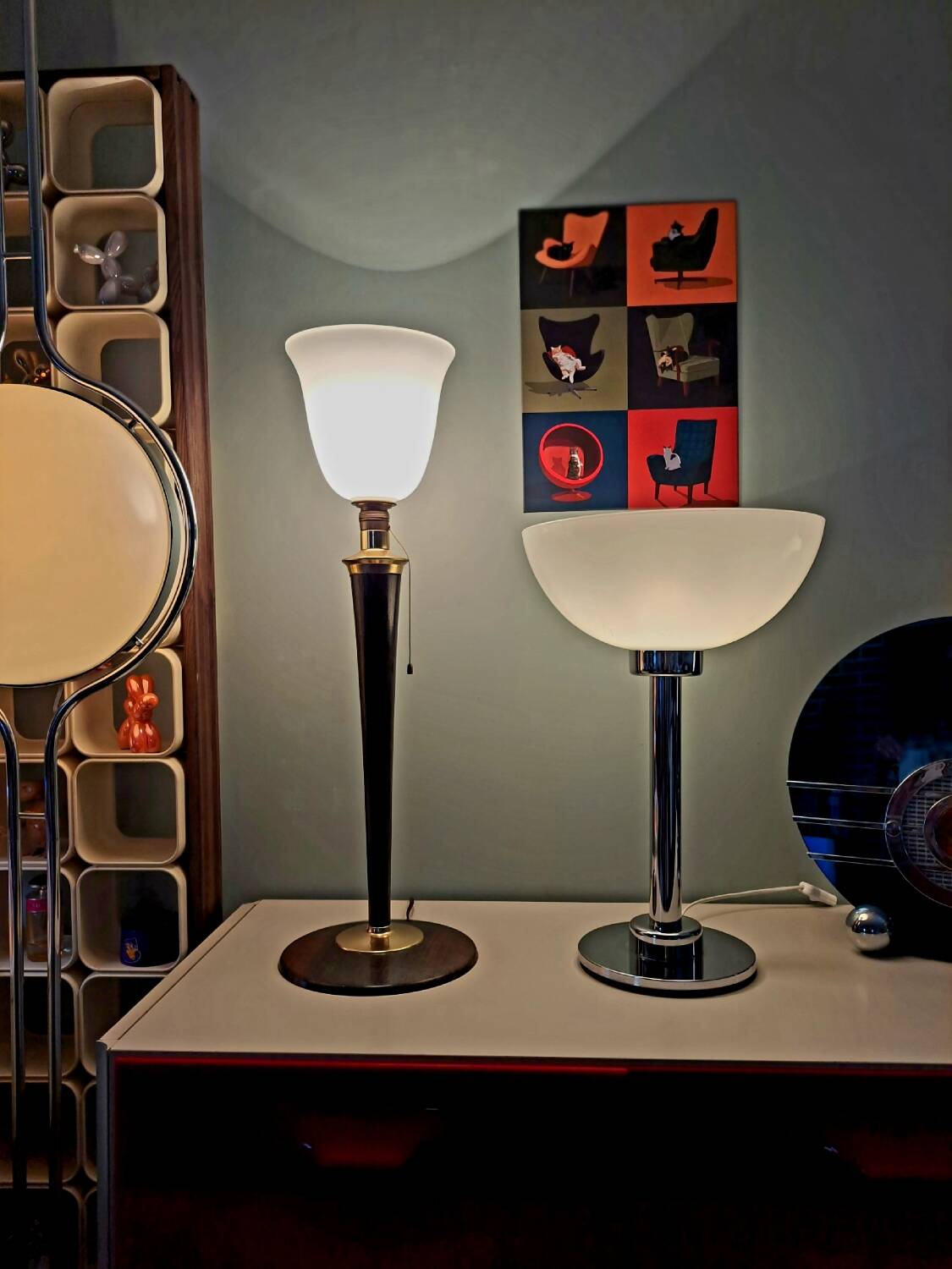 Large MAZDA 1950 Lamp Opaline Tulip/wood/metal