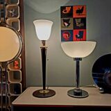 Large MAZDA 1950 Lamp Opaline Tulip/wood/metal