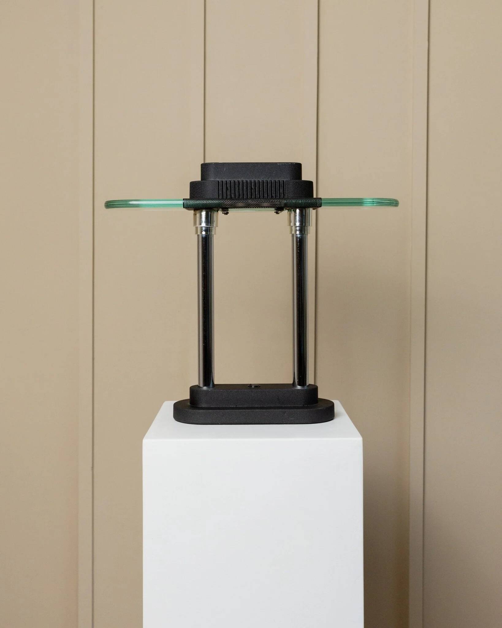 Vintage black metal and glass table lamp Bankers by Robert Sonneman for Georges Kovacs, Memphis Design 1980s