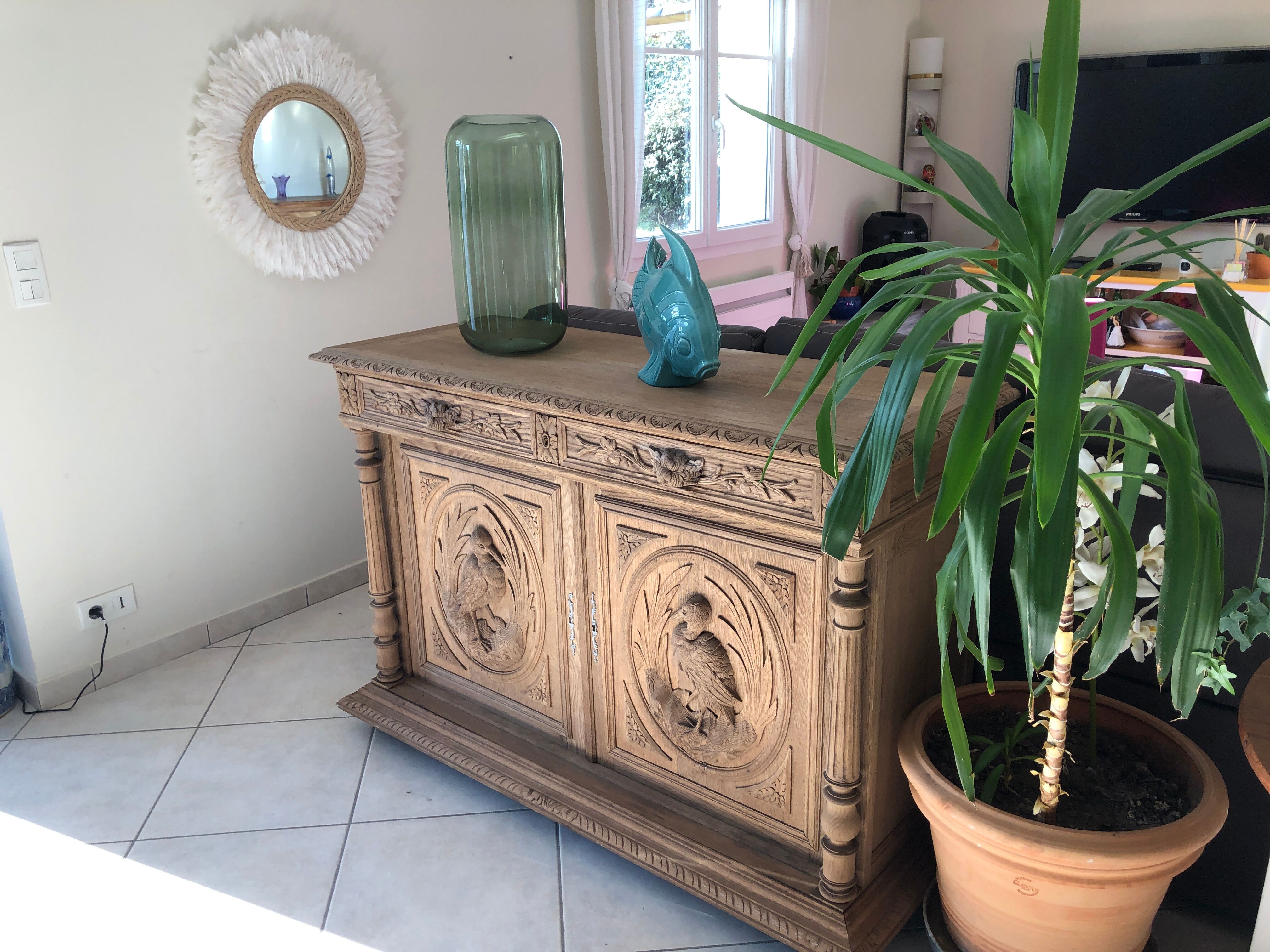 Antique carved and sandblasted sideboard