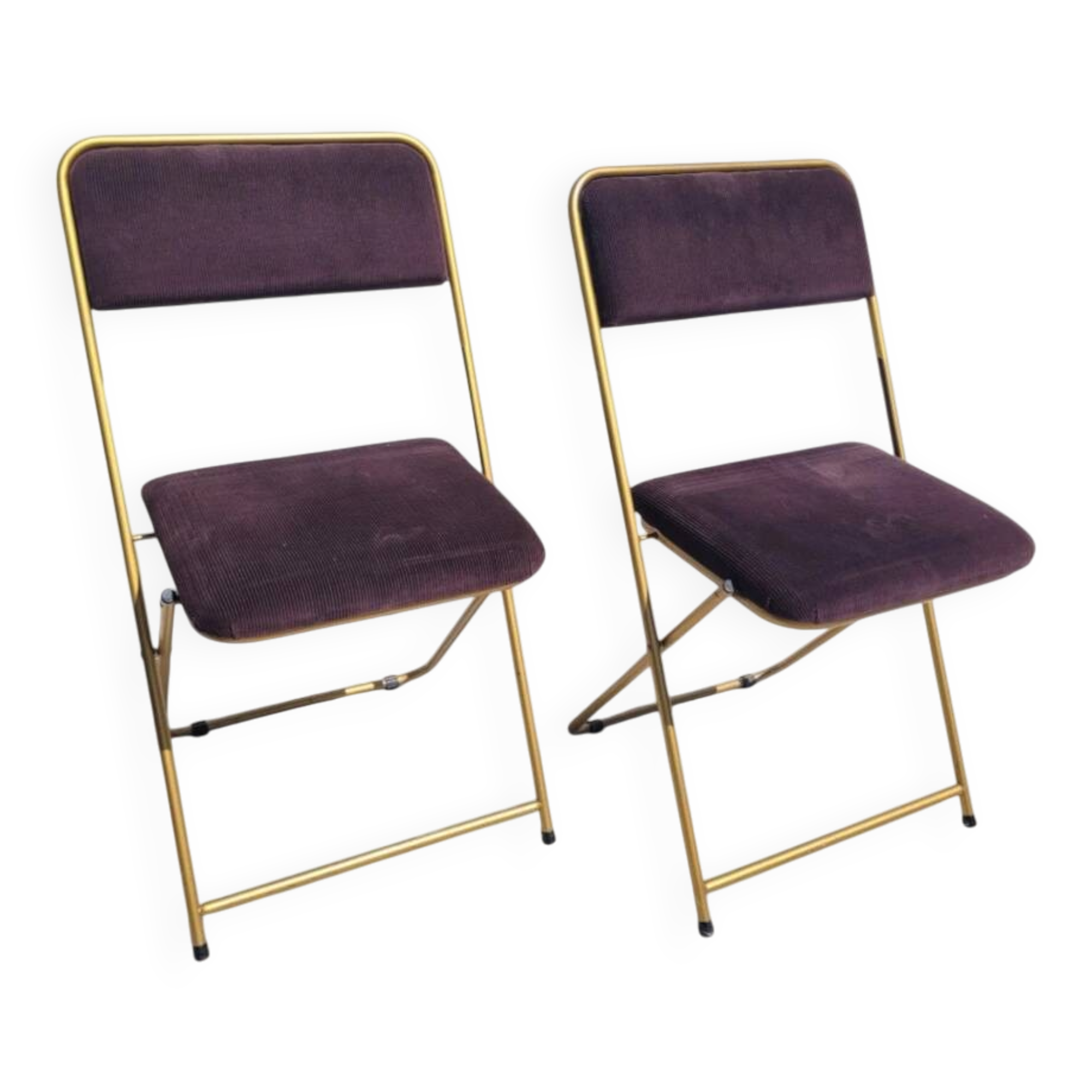 Lot de 2 chaises pliantes Lafuma en velours marron années 70