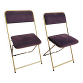 Set of 2 Lafuma folding chairs in brown velvet from the 1970s.