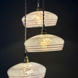 Vintage triple suspension lampshade in Clichy glass, white and red.