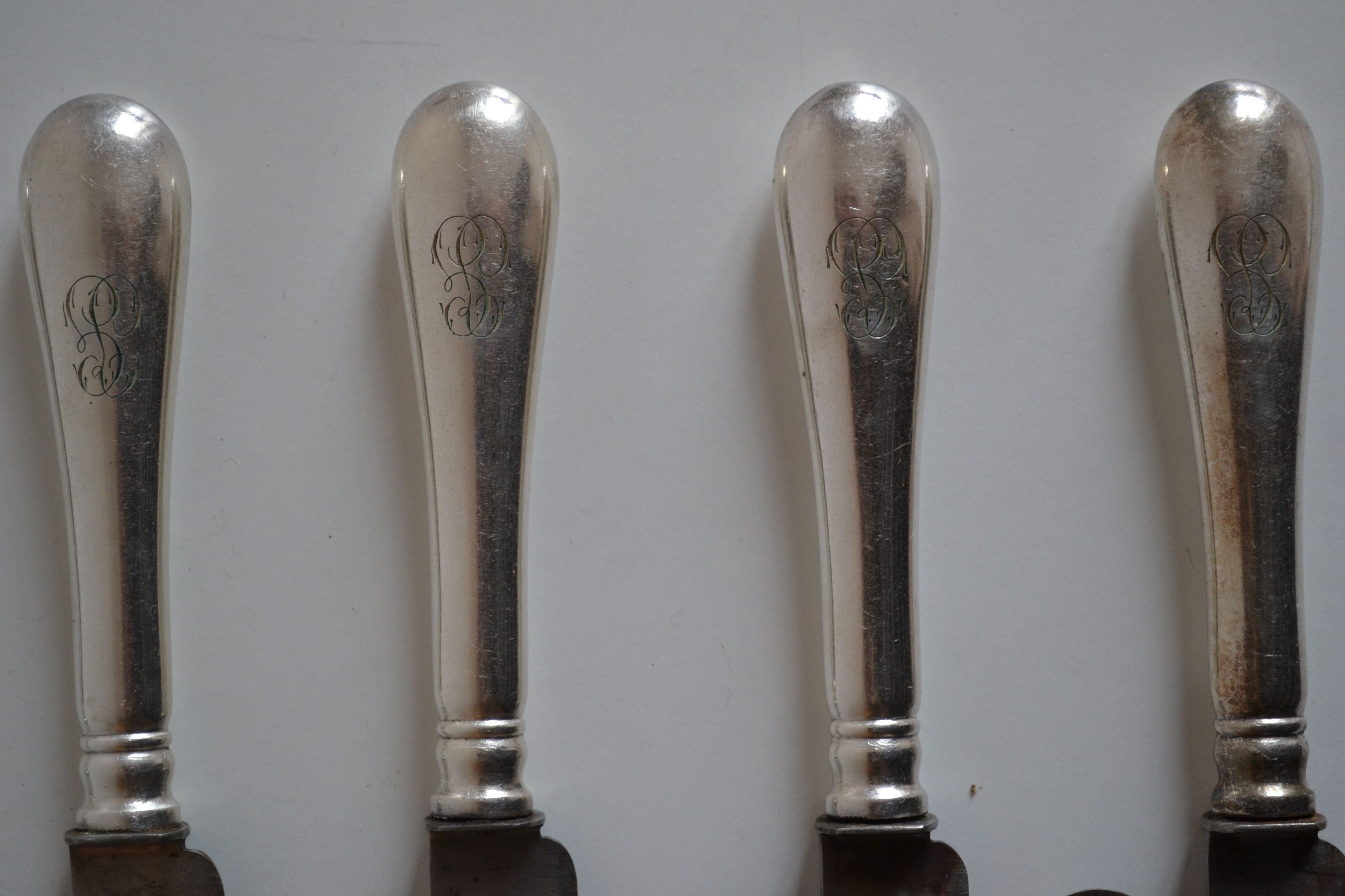 12 antique metal silver monogram table knives