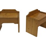 Vintage set of 2 pinewood bedside tables 70's minimalist design