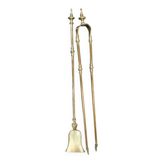 Brass fireplace shovel and tongs