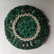 Antique fruit bowl, twisted ceramic, handmade country weaving