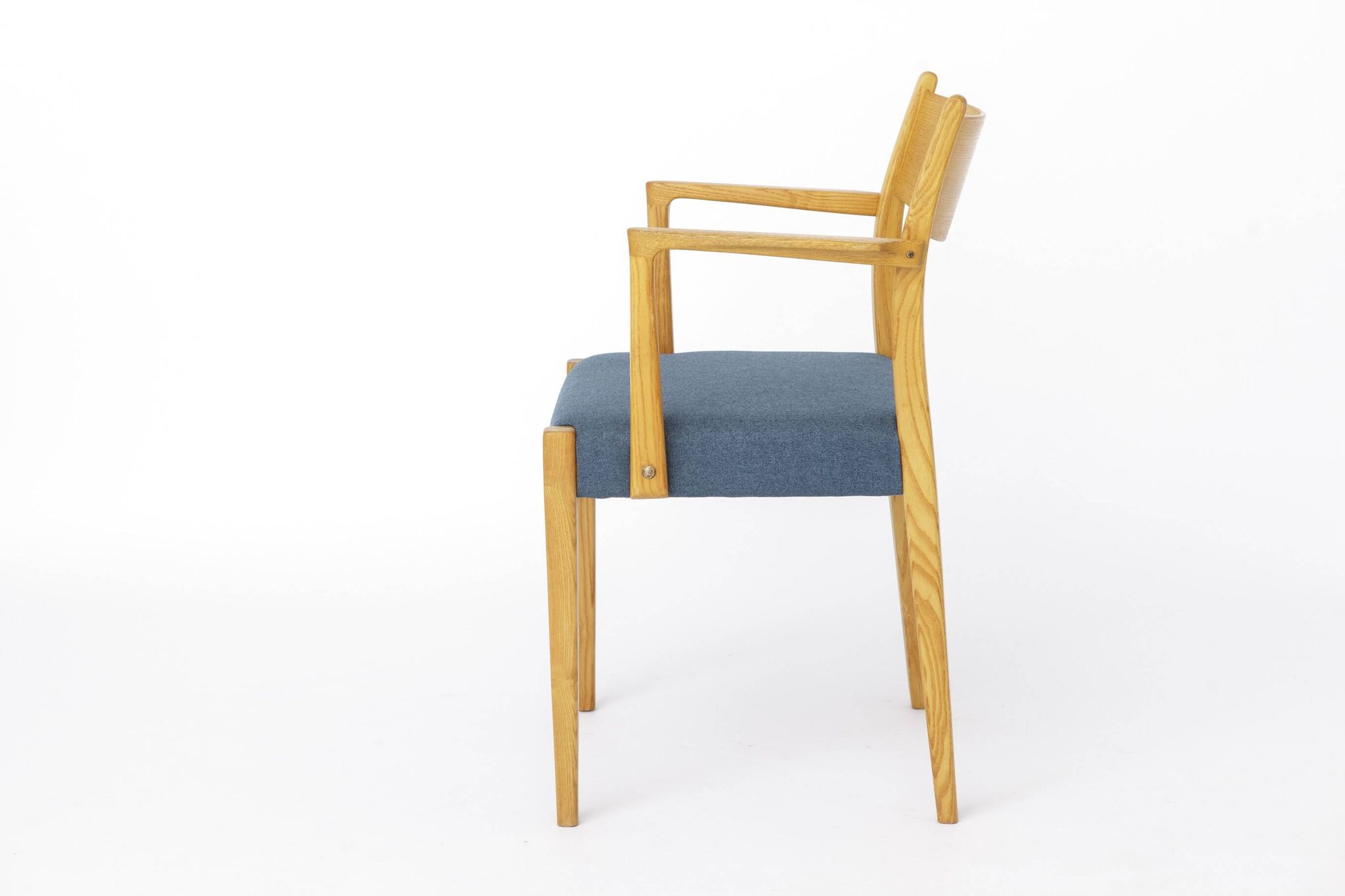 Vintage German Armchair 1960s, Mid Century Beechwood Chair with Blue Uph.