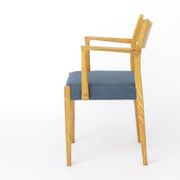 Vintage German Armchair 1960s, Mid Century Beechwood Chair with Blue Uph.