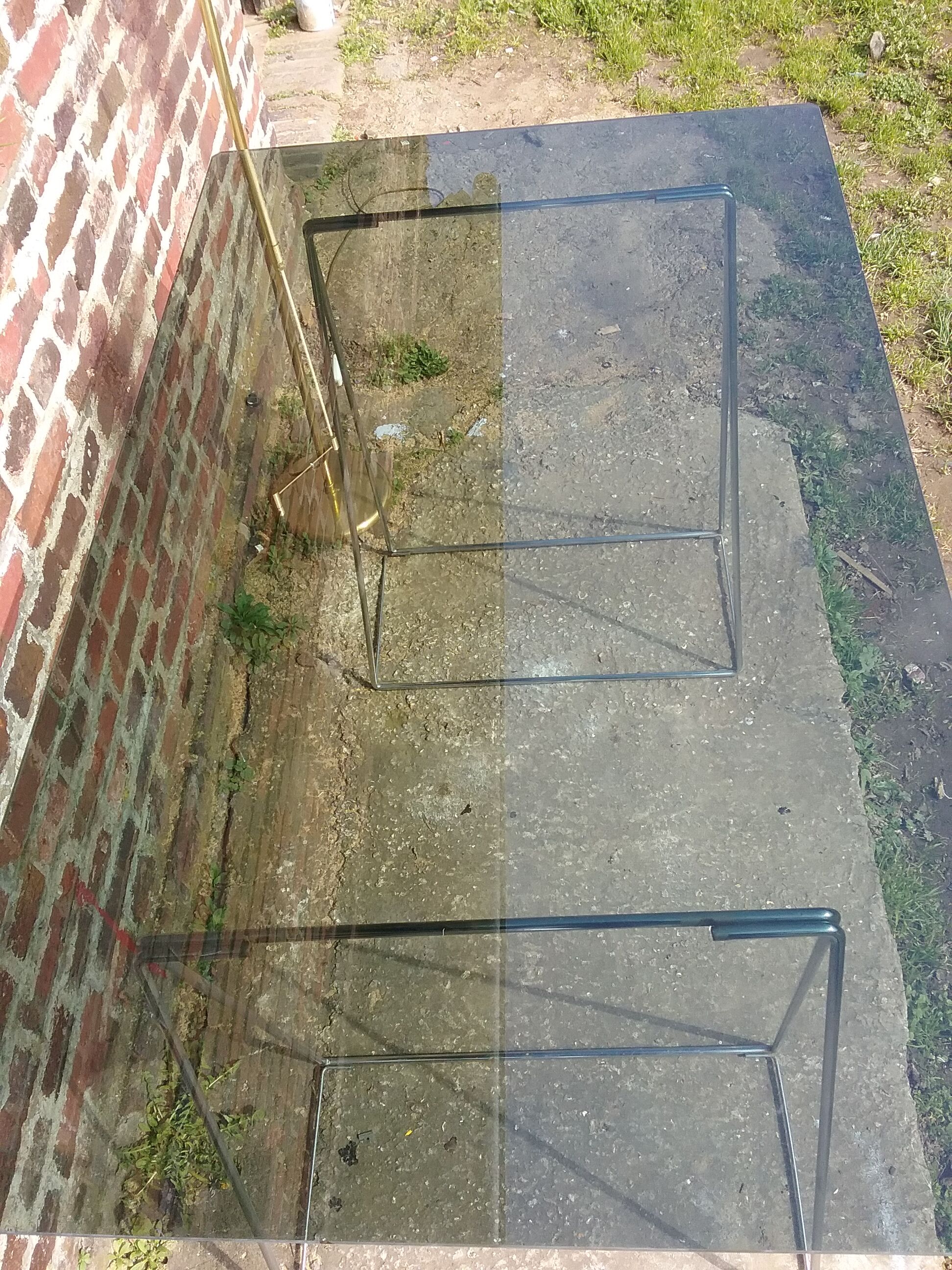 Steel wire desk and smoked glass tray