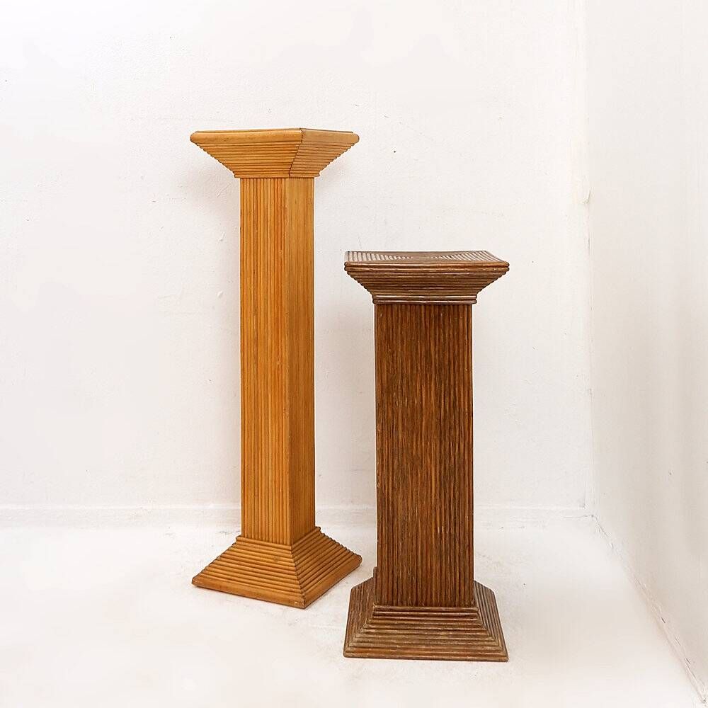 Pedestal console in pencil reed in the style of Vivai del Sud - 1970s
