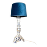 Lampe de table en faïence de Rouen et velours bleu