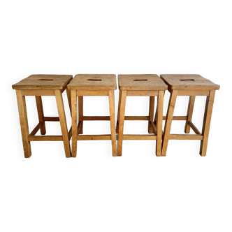 Set of 4 Oak Laboratory Stools