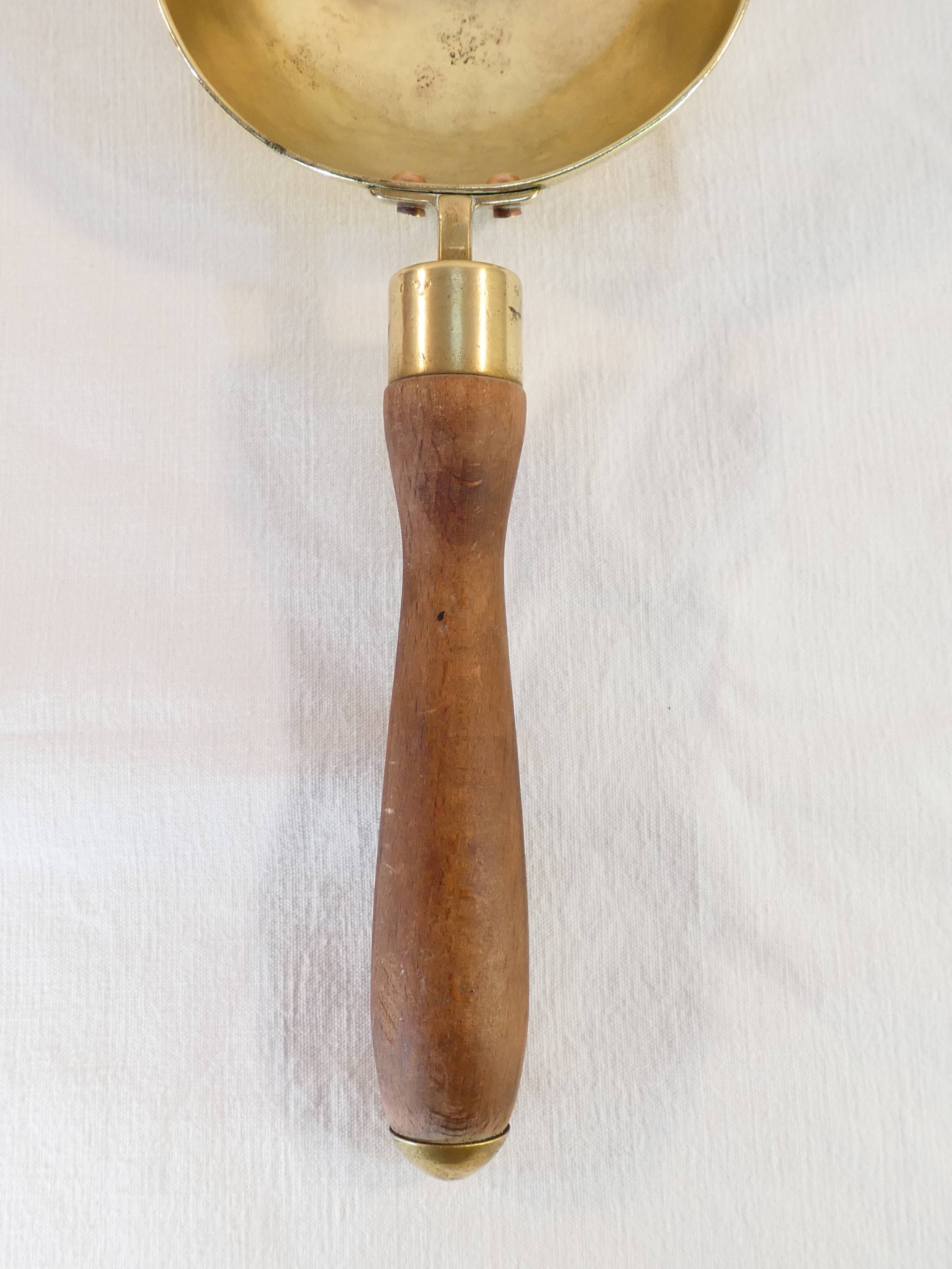 Old brass grocery grain shovel wooden handle