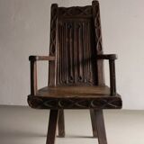 Antique primitive carved oak arm chair, Belgium