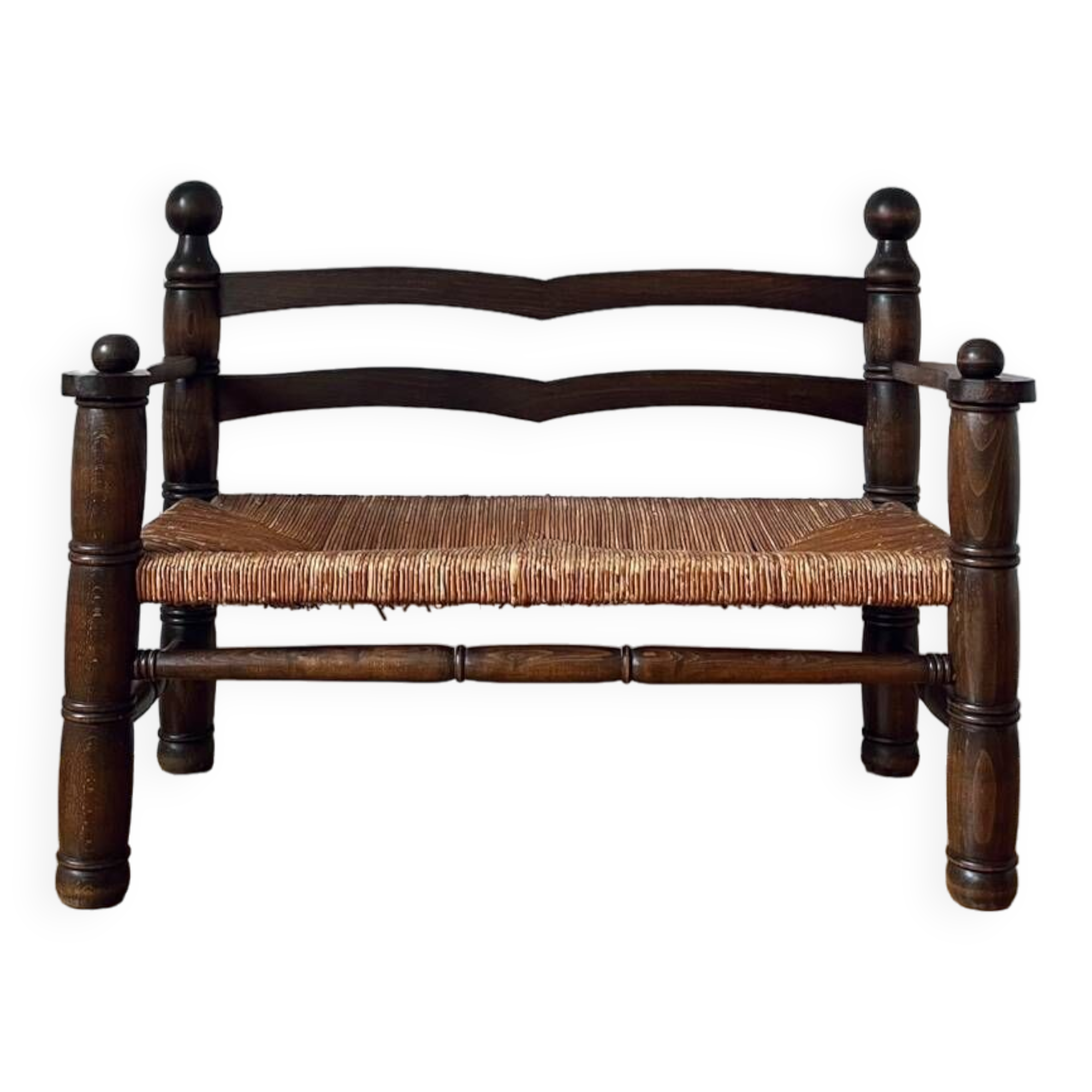 Banc en bois et paille ancien