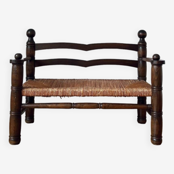 Banc en bois et paille ancien