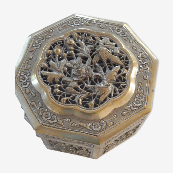 Boite bijoux métal argent motif floral