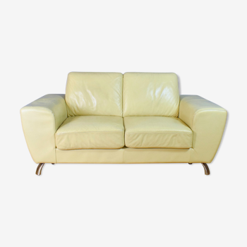 Mid Century Retro Italian Cream Leather 2 Seat Sofa Settee Couch by Moroso 1980s