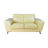 Mid Century Retro Italian Cream Leather 2 Seat Sofa Settee Couch by Moroso 1980s