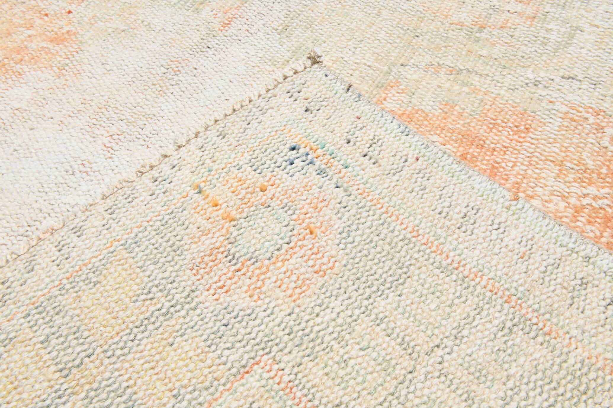 Tapis Oushak Vintage, Laine Turque Pêche & Ivoire, 179x294 Cm