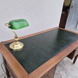Louis XVI style minister's desk in solid walnut, 4 drawers, old manufacture