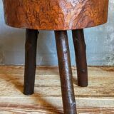 Brutalist tripod stool vintage folk art