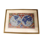 Old card Air France 1950 shown by Lucien Boucher planisphere
