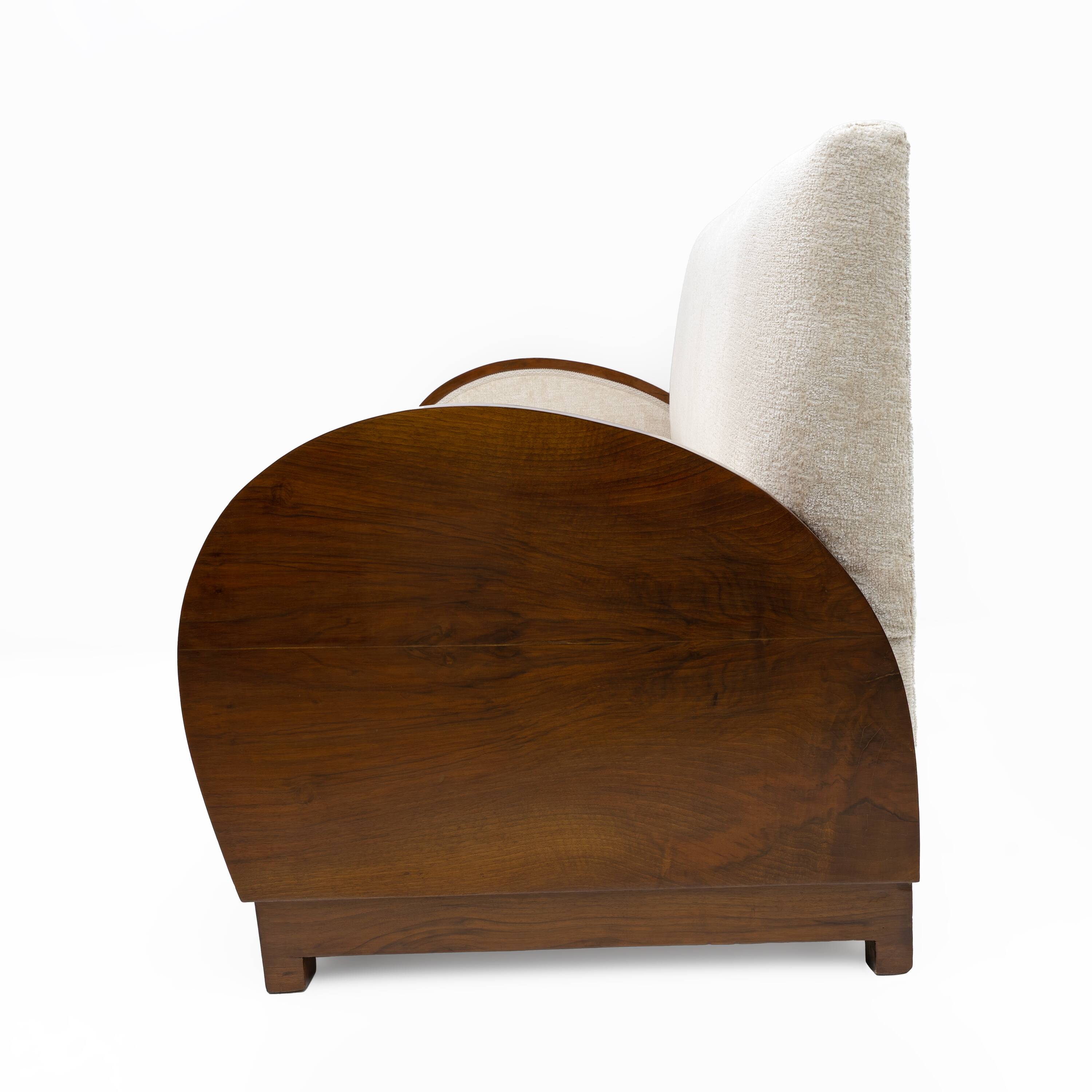 Art Deco Bouclè and Walnut Loveseat, Italy, 1930s