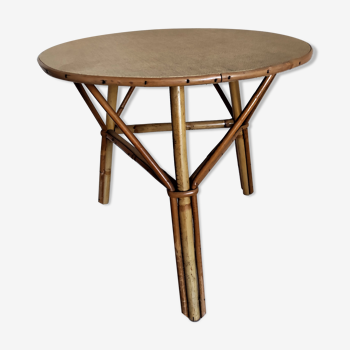 Table basse tripode rotin bambou design 50 60 vintage