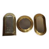 Set of three antique Moroccan brass mirrors, 32 cm