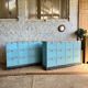 Old workshop cabinet with flaps, original patina.