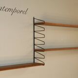 Vintage modular wall shelf in wood and metal, 1950s