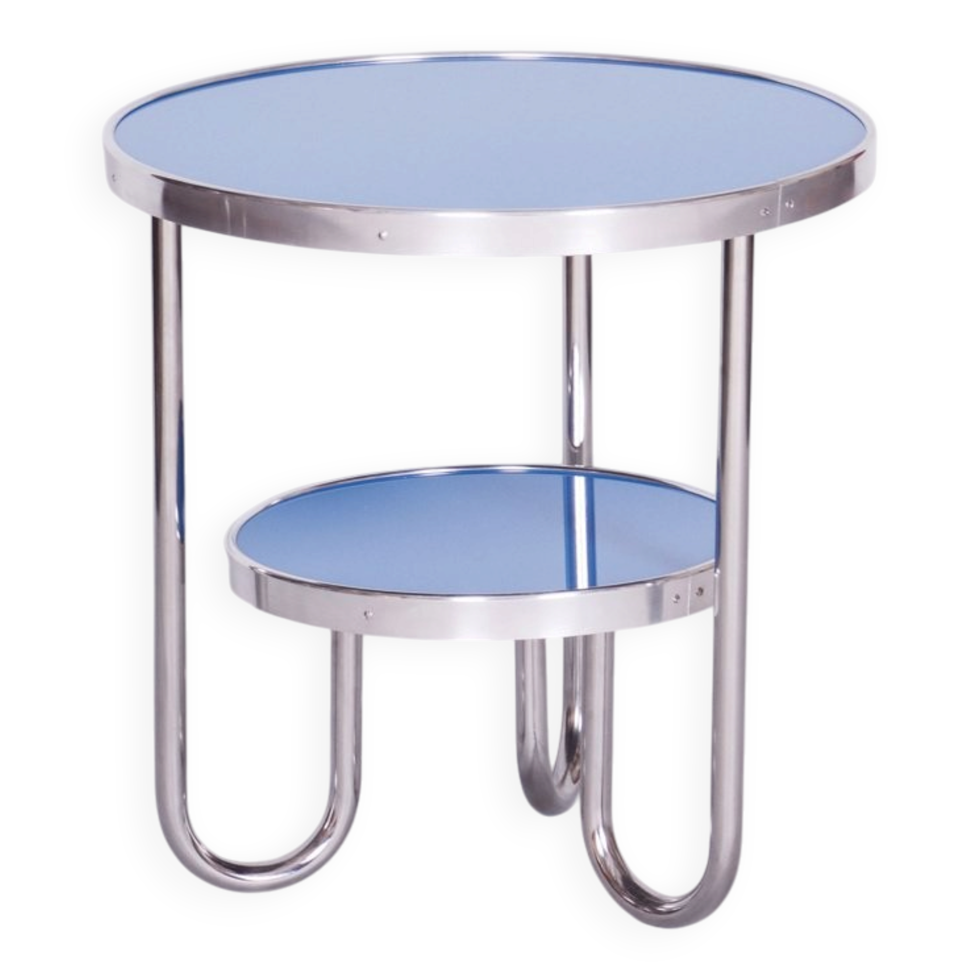 Small Czech Blue Bauhaus Table in Chrome from Kovona, 1930s