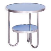 Petite table Bauhaus bleue tchèque en chrome de Kovona, années 1930.