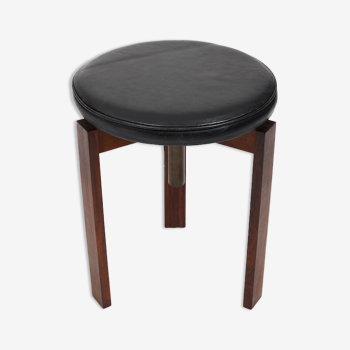 Height-adjustable danish stool with black leather 1960