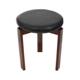 Tabouret danois réglable en hauteur avec cuir noir 1960