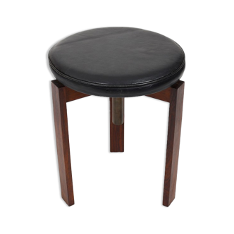 Height-adjustable danish stool with black leather 1960