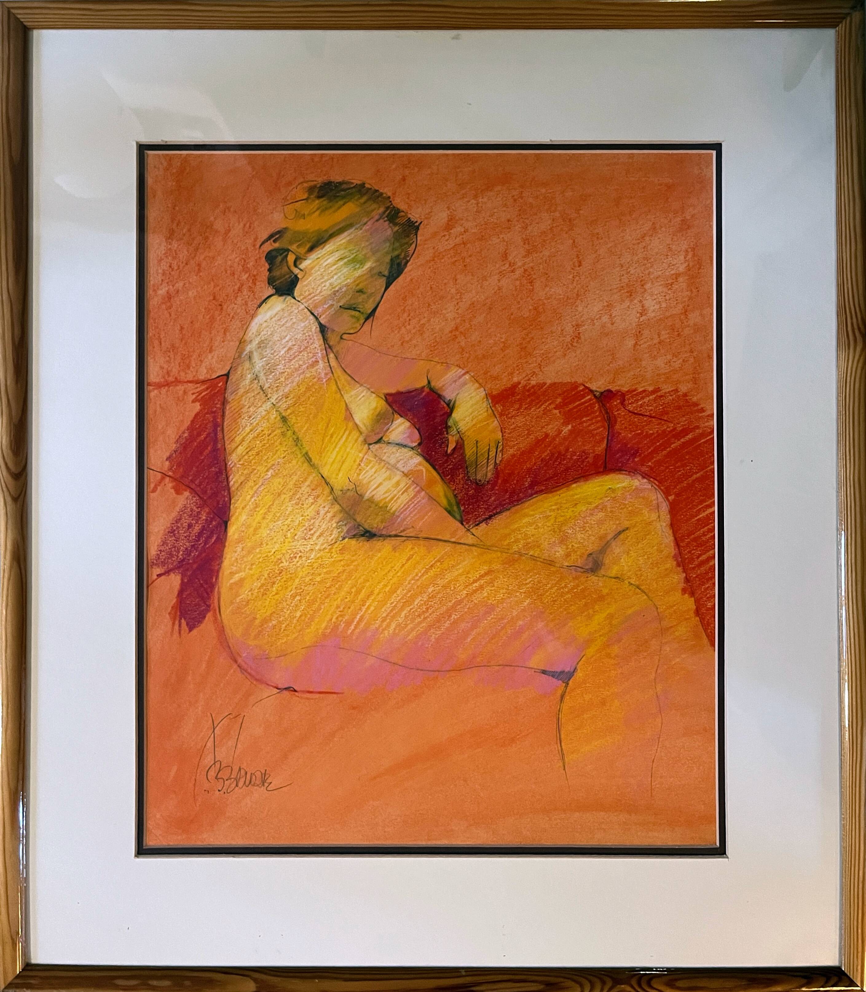 Painting Pastel Claude Blanc-Brude (born in 1932) "Maternity"