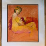Painting Pastel Claude Blanc-Brude (born in 1932) "Maternity"