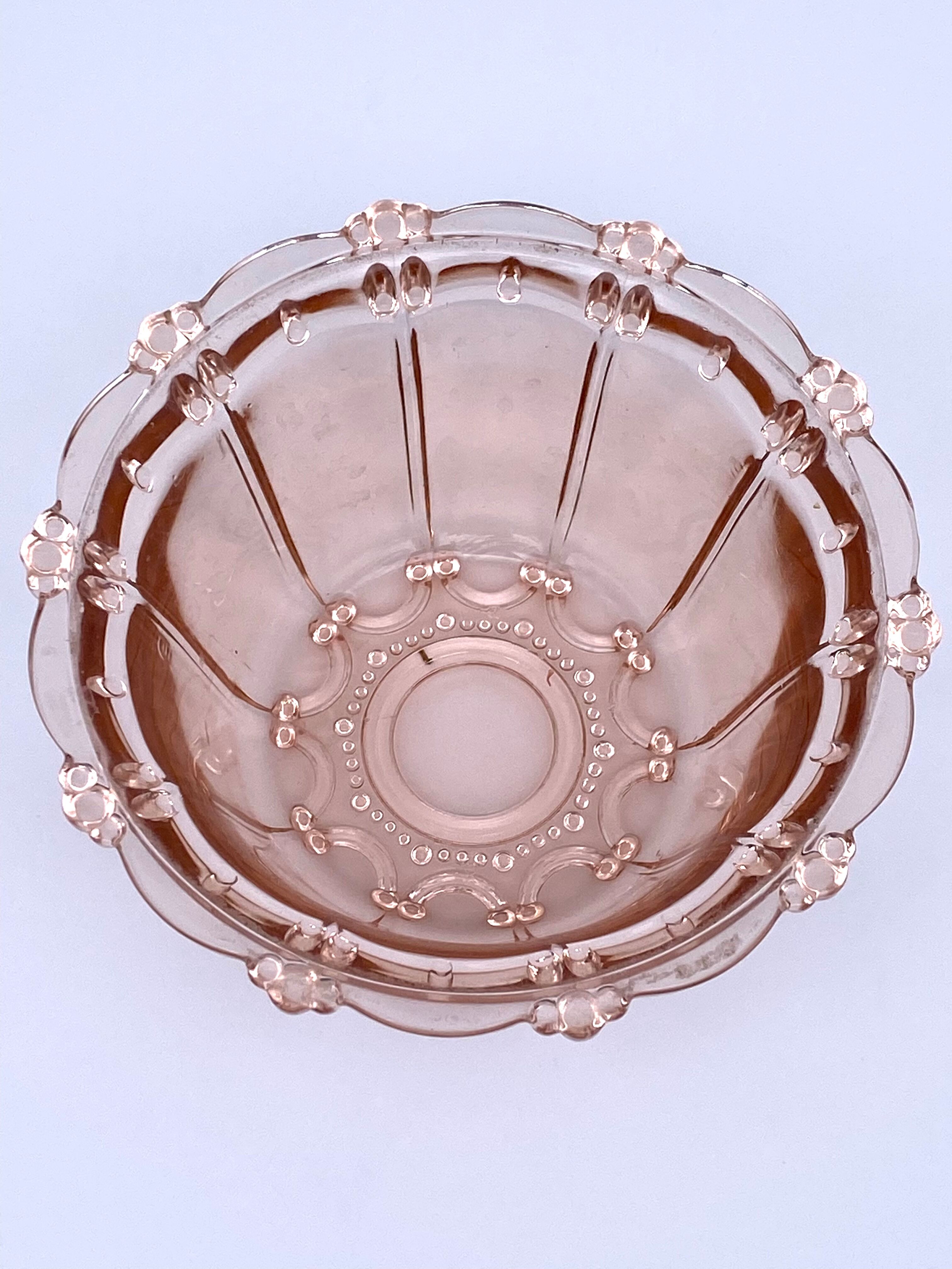 Sugar pot in worked pink glass