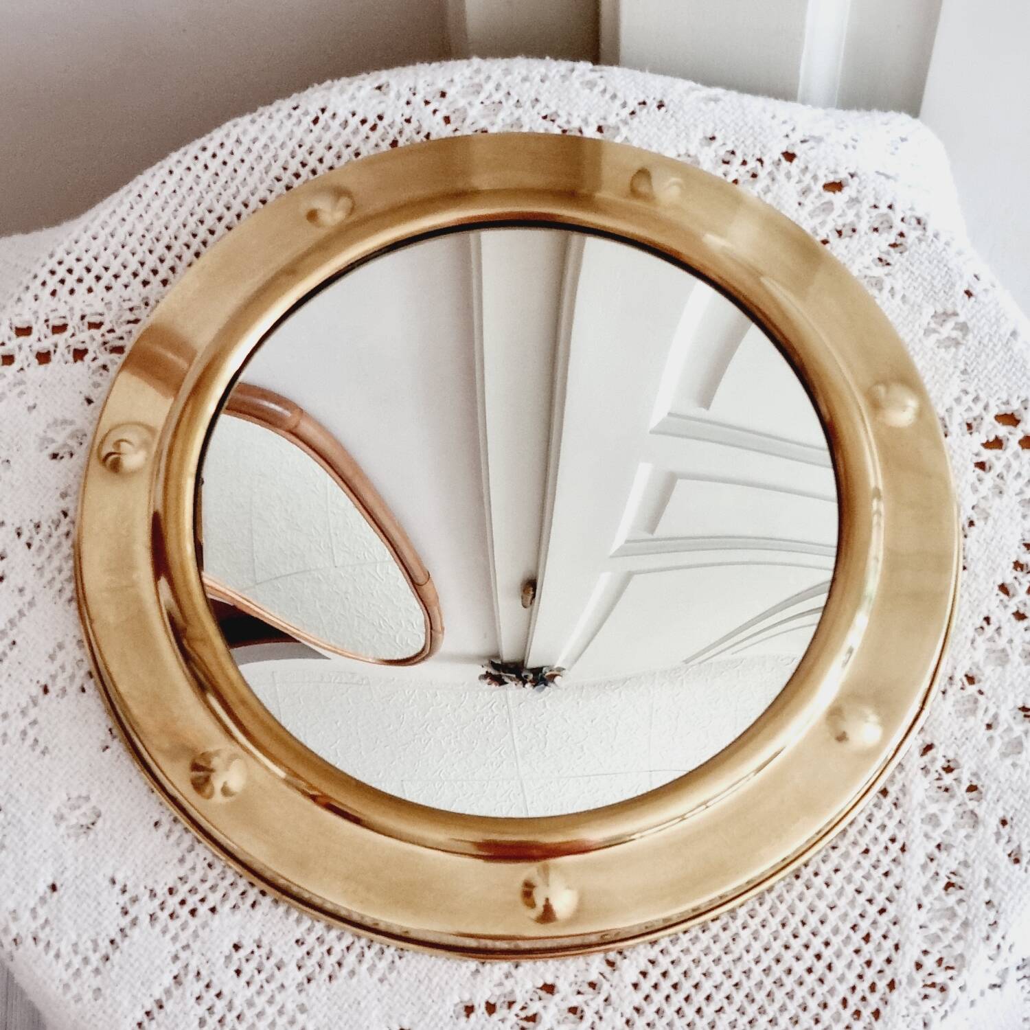 Brass witch's eye porthole mirror