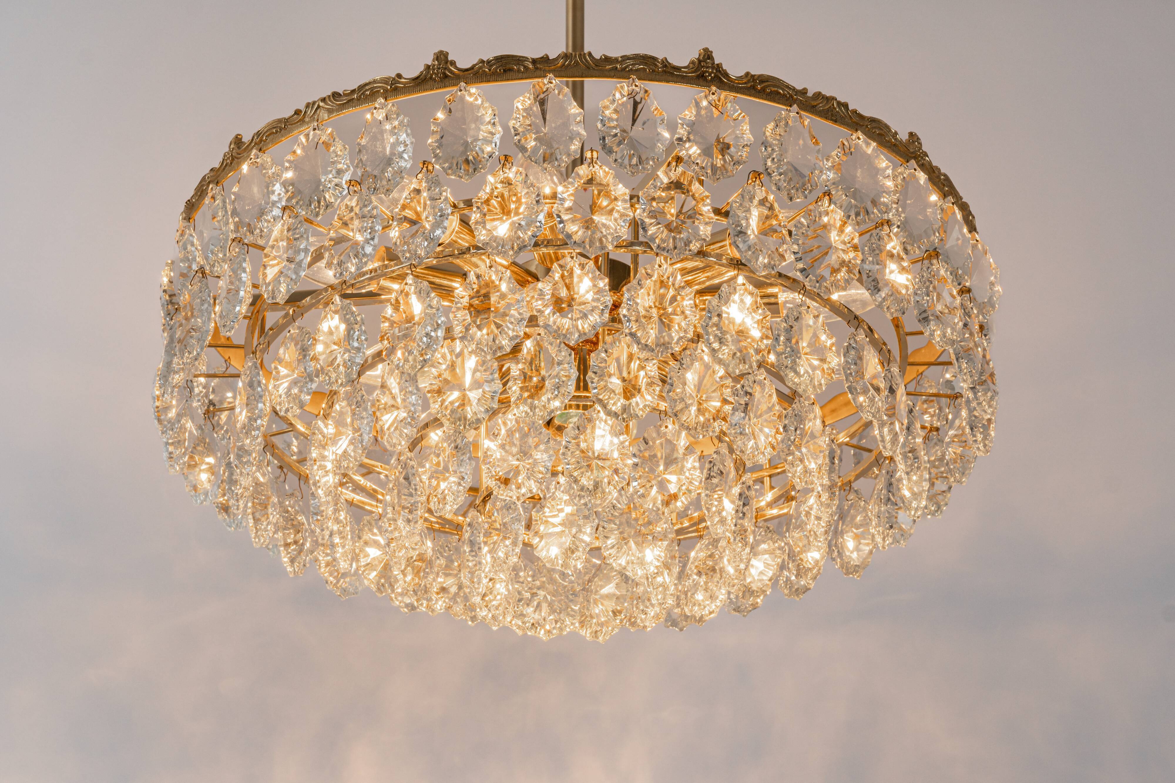 Bakalowits Chandelier, Brass and Crystal Glass, Austria, 1960s