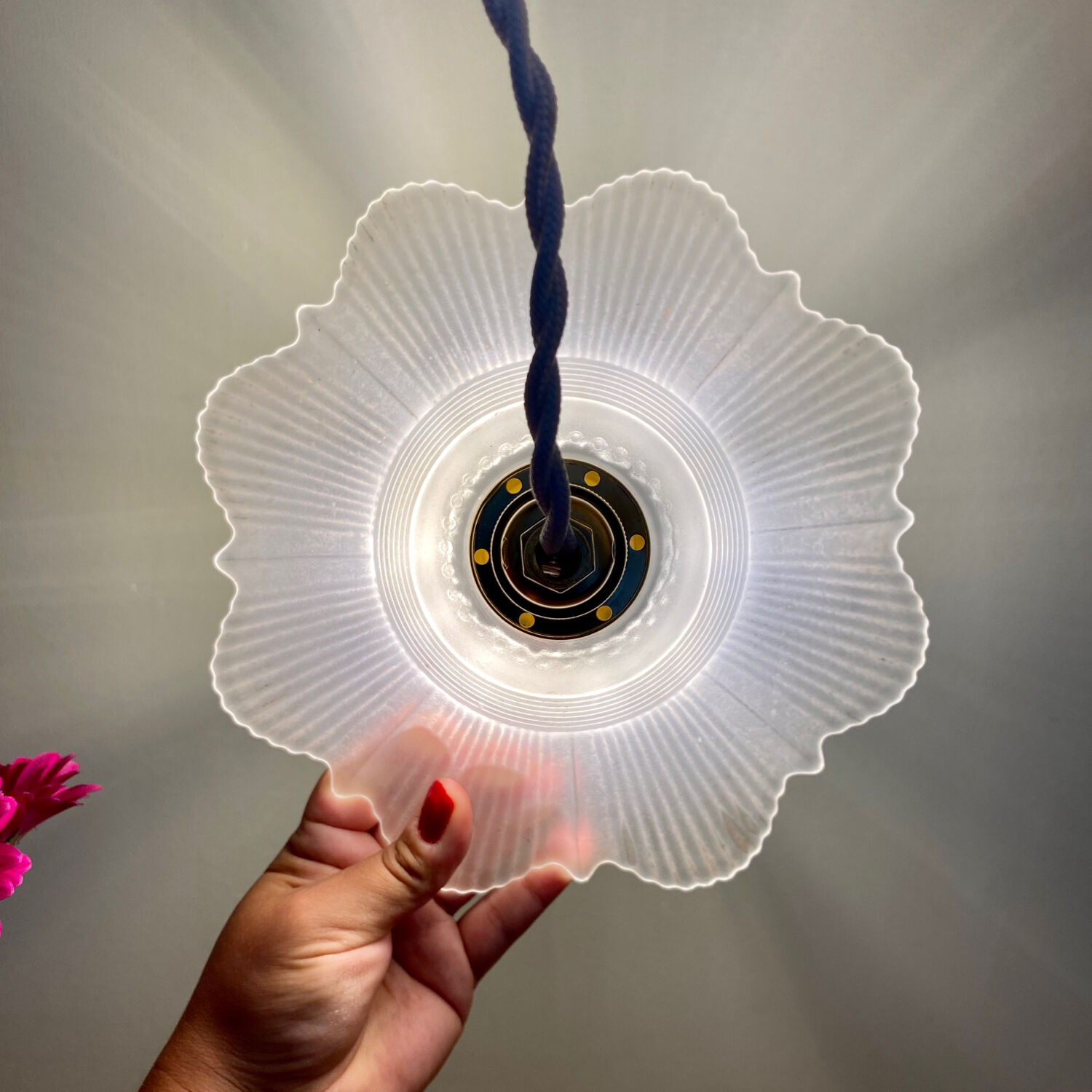 Vintage frosted glass lampshade pendant light