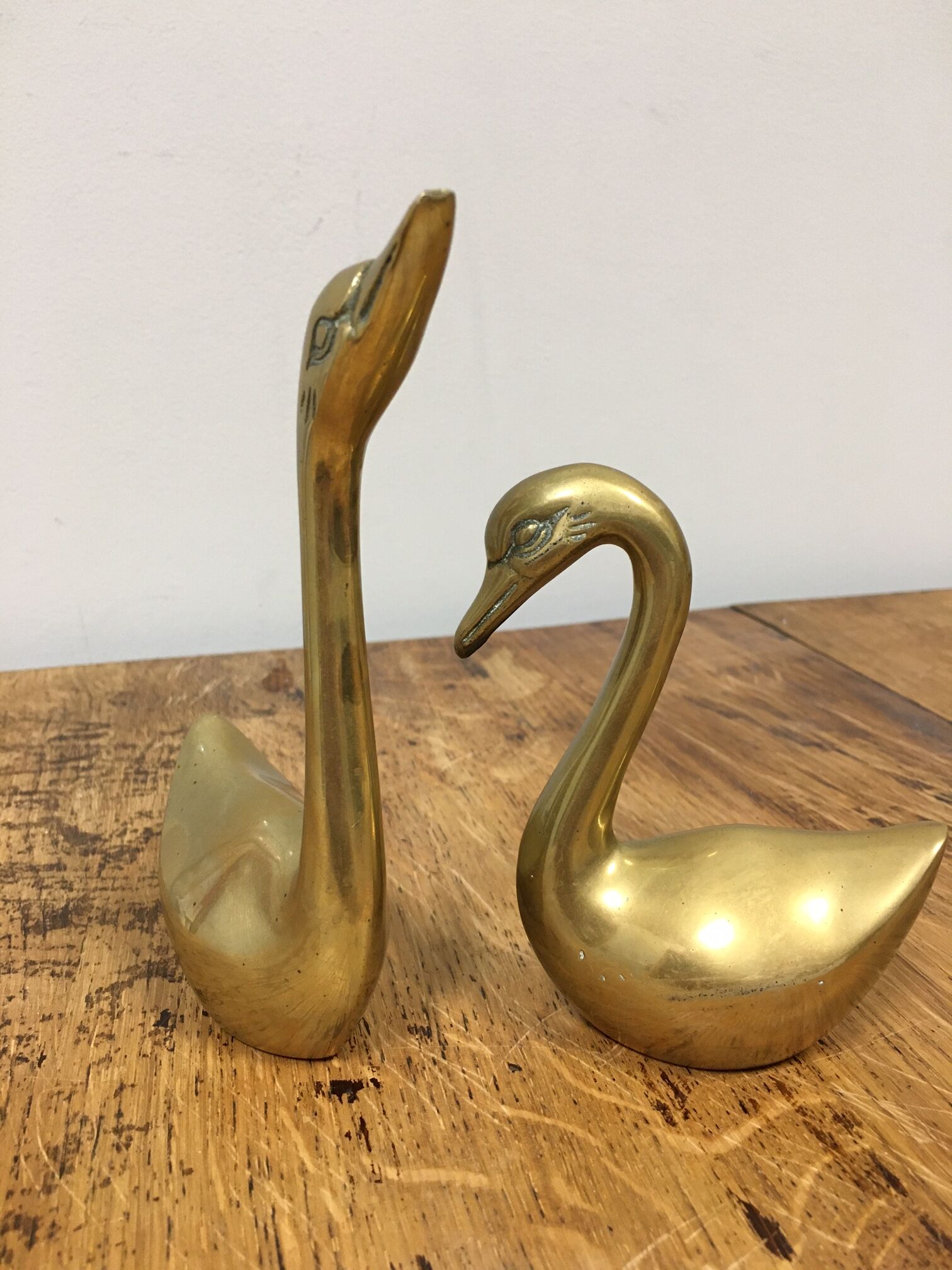 Pair of brass swans