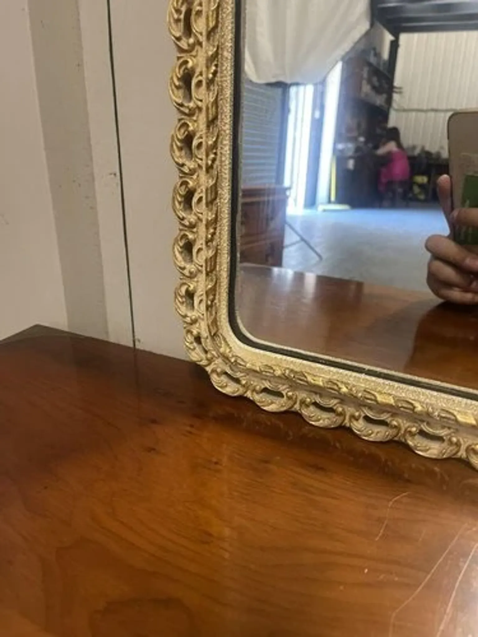 Vintage 1950s John Halls Galvo Cream and Gold Wood Wall Mirror