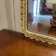 Vintage 1950s John Halls Galvo Cream and Gold Wood Wall Mirror