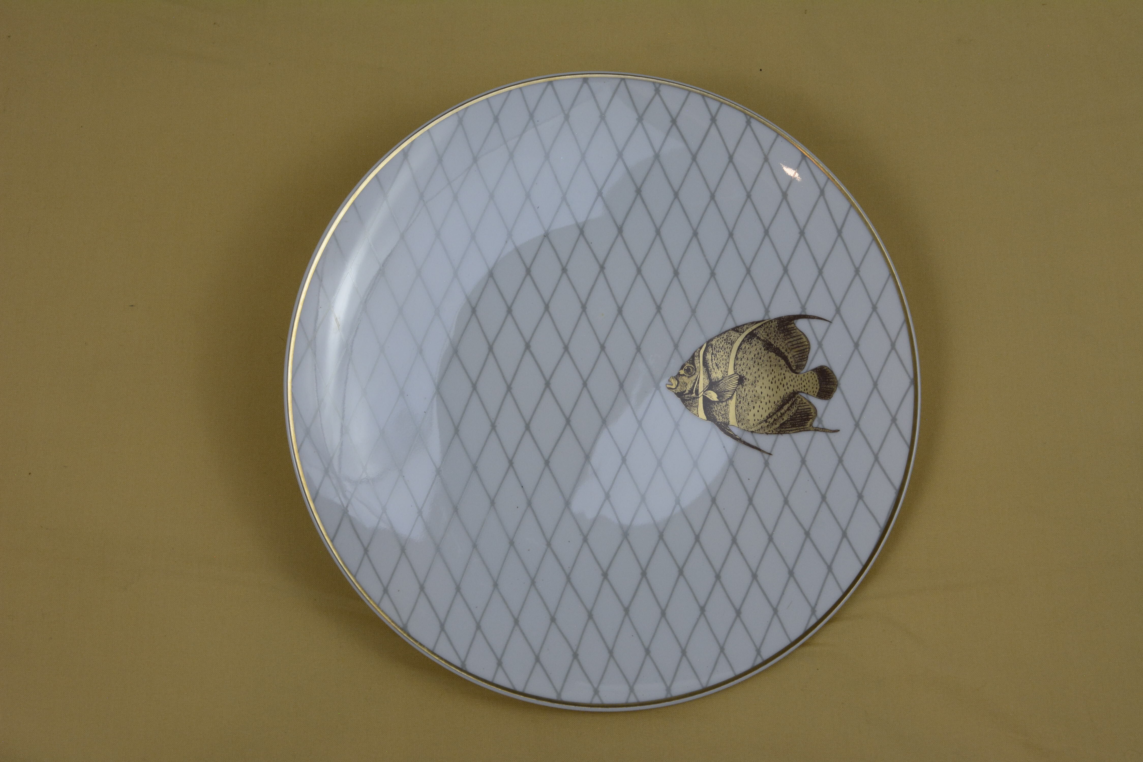 Set of 6 golden dinner plates - Les Poissons d'or - Ateliers Bernardaud